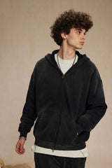 Vintage Spray-Dyed Zip Up Hoodie - Black