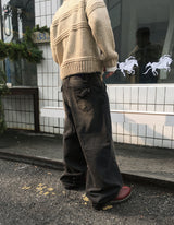 No.1538 A pocket wide black denim PT