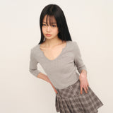 C 90S ラインスリットネックTシャツ_グレー