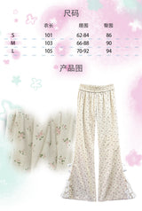 ROSE ISLAND Slim-Fit Wide-Leg Pants in Floral Cotton, Casual Sweet Style, Flattering