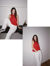 Halter Strap Red Flared Sleeveless T-shirt