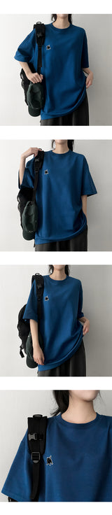 cat embroidered short-sleeved shirt