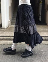 Moel Check Dot Tiered Midi Skirt