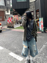 ダイイングダメージメッシュフードジップアップ