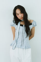 CHEEK DOT PUFF BLOUSE SCARF SET 