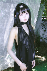 RIBBON HALTER PEPLUM TOP BLACK