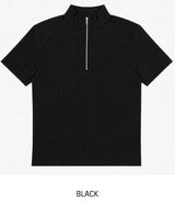 Ziden Half Zip-Up Ribbed Short-Sleeve T-Shirt