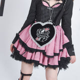 EvilTooth ゴシックパンク シルバーエンブロイダリーハートマグネッティックチェーンバッグ
