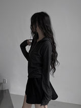 stripe boa hood zip-up