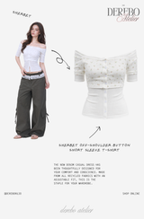 Sherbet off-shoulder button short sleeve T-shirt
