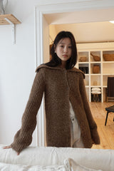 Earl grey alpaca cardigan (muffler set)