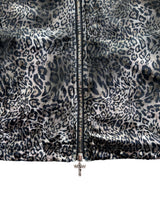 LEOPARD VELVET DOUBLE-HEAD COLOR-TOOTH ZIPPER SMUDGED SPRAY DISTRESSED TAILORED STAND COLLAR JACKET