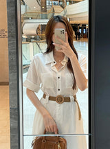 Moan Linen Pocket H-Line Shirt One Piece (Belt Set)
