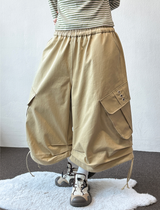 Genie Eyelet Stud Rope Balloon Cargo Bermuda Shorts 3color