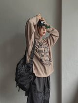 ディングワッフルボクシーフード長袖Tシャツ