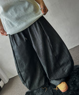 Lever Side Panel Elastic Waist Raw Denim Pants 2color