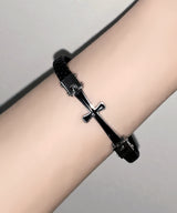 S.STEEL ブラック クロス レザー ブレスレット