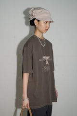 ウォッシュ加工スターオーバーサイズTシャツ (ブラウン)