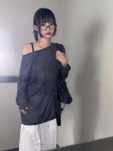 Silishy Sheer Boat Neck Loose Knit Top 4color