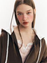 フラッフィージップアップフーディー (Brown)