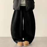 Sand corduroy side pin-tuck wide pants