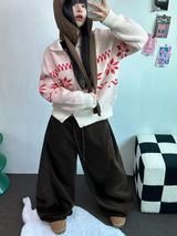 スノーフラワーカラーノルディックツーウェイジッパーニットジップアップ❤🖤🤎🩶🤍5カラー