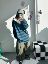 ストリッピードカラーボックスオーバーフィットロングスリーブ❤💙🩵🤎 カラー