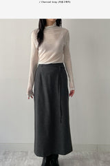 [FW] Striped Wool H-Line Long Skirt