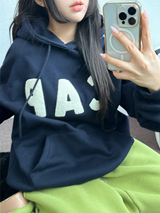 フリース🔥ハットプリンティングレタリングタトゥーパッチビッグフーディー 💙🩶🤎3COLOR