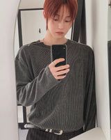 Roda Ribbed Diagonal Zipper Long Sleeve T-shirt