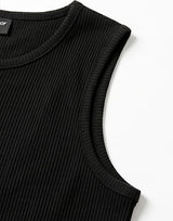 Ribbed Henley-Neck Sleeveless Top Black