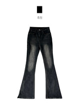 LONG & SLIM FIT Slit detail bootcut high waist hip deep pad long denim pants (3 colors)