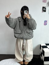 インナーフリースコーデュロイビッグフードジッパー🩶🖤 - 2カラー