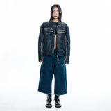 Cut-off Capri Denim Pants - DEEP BLUE