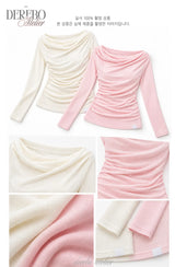 Flow lip shirring pink long-sleeve tee