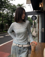 [ORIGINAL] ドット シースルー レイヤード ロングスリーブ Tシャツ