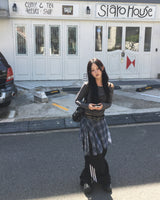 Check layered wrap skirt