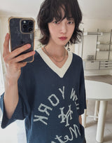 New York color matching v-neck knit