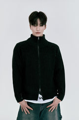 TWO TONE KNIT ZIP-UP