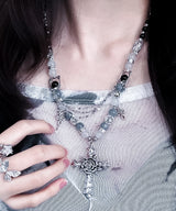 Rose Cross Layered Chain Necklace