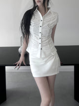 shirring white blouse