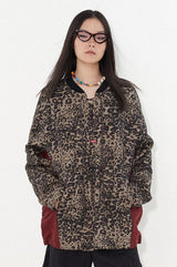 Retro leopard print hoodie with tie belt design and patchwork style