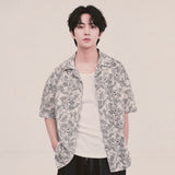 botanical drawing open collar shirt_ivory