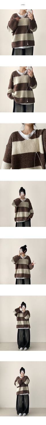 Robin color matching Dangara V-neck loose fit knit