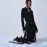 LAYERABLE BUTTON WRAP SKIRT (BLACK)