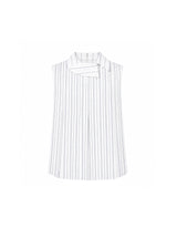 Cerise Unbalance Collar Stripe Sleeveless Blouse White