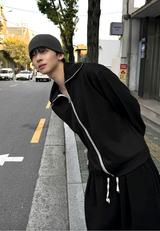 high-neck ribbed zip-up