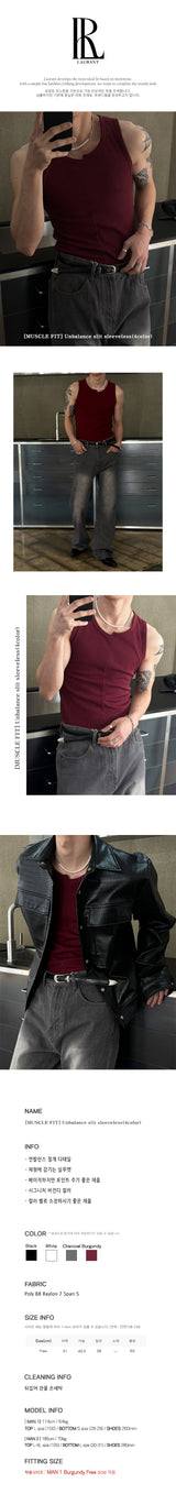[MUSCLE FIT] Unbalance slit sleeveless(4color)