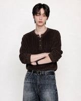 (M's) Velour Henley Neck Long Sleeve