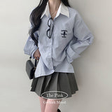 Cain lettering embroidered Oxford striped shirt